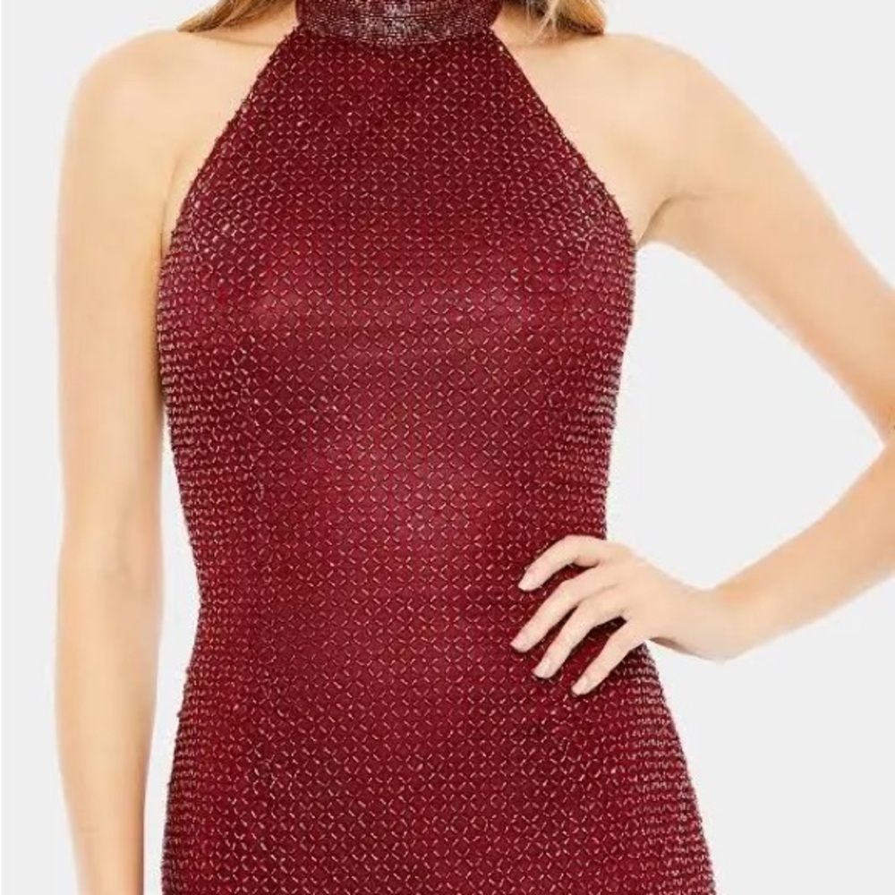 Mac Duggal Burgundy Halter Prom Dress - Picture 2 of 2